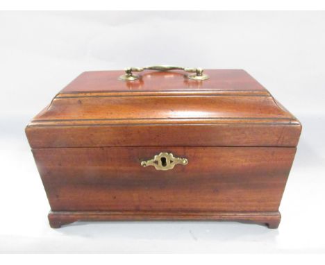 A Georgian mahogany tea caddy with three divisions raised on bracket feet. 24cm wide, together with a further 19th century co