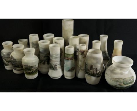 A collection of souvenir Opal Wirthe’s  glassware including plates, vases, mainly scenes in the UK, some signed, 40 pieces ap