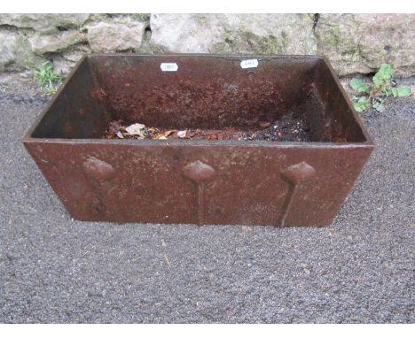 A small Arts &amp; Crafts style rectangular cast iron planter with simple repeating design, 16 cm high x 36 cm x 20 cm