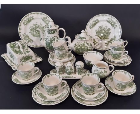 A quantity of Masons monochrome 'Fruit Basket' pattern tea and coffee wares to include teapot, coffee pot, eight cups and sau