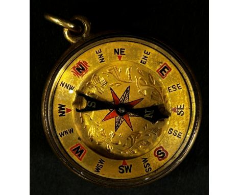 A Victorian 18ct yellow gold cased fob compass/barometer, wrapped in an 18ct gold band, 25mm diameter 