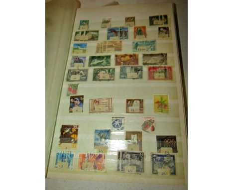 Two boxes containing mixed worldwide stamps in several homemade albums and a stockbook, a large number of GB PHQ cards and ph