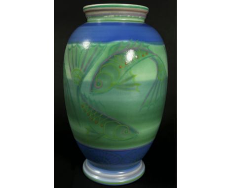 Sally Tuffin for Poole Pottery, a baluster ‘fish’ vase, singed to underside and dated ‘13.2.1997’. 