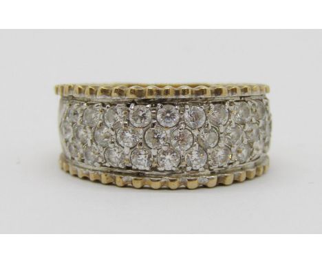 9ct pave set white stone dress ring, 'TI', Sheffield 1999, size M/N, 4.3g 