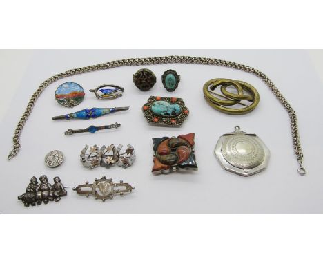 Mixed collection of antique and later silver and white metal jewellery to include an Aesthetic Movement silver buckle bracele