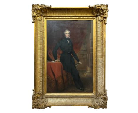 Giovanni Battista Canevari (Italian, 1789-1876) - Portrait of a Gentleman in a Library, with a book in his left hand and lett