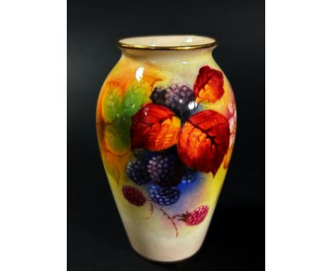 Royal Worcester, a hand-painted porcelain vase, decorated with autumnal blackberries, signed Kitty Blake, 10cm high 