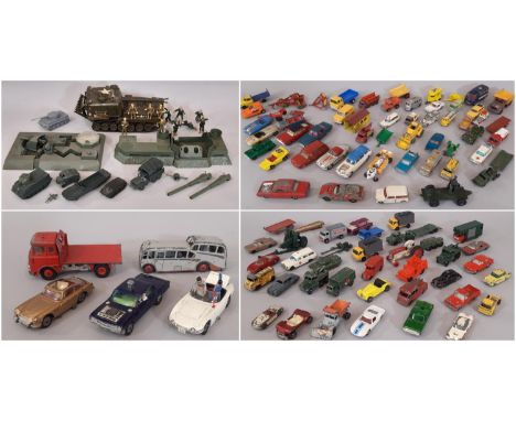 A collection of vintage model vehicles comprising Dinky, Corgi, Lone Star, Lesney etc including Dinky Observation Coach, Jame