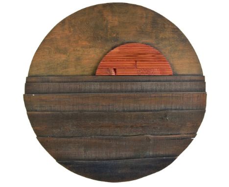 *Walsh (Alexander, 20th/21st century). Circular Seascape,  salvaged wood, abstract, 68cm diameter (26.75ins), together with F