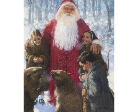 *Birmingham (Christian, 1970-). Father Christmas with Lucy, Susan, Peter, and Mr. &amp; Mrs. Beaver, 1998, chalk pastel, show