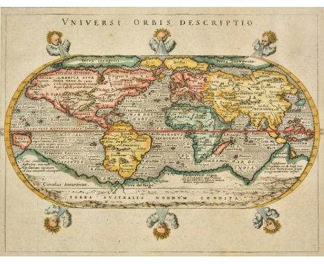 *World. Porro (Girolamo &amp; Magini Giovanni), Universi orbis descriptio, published Venice, [1596], hand coloured map of the