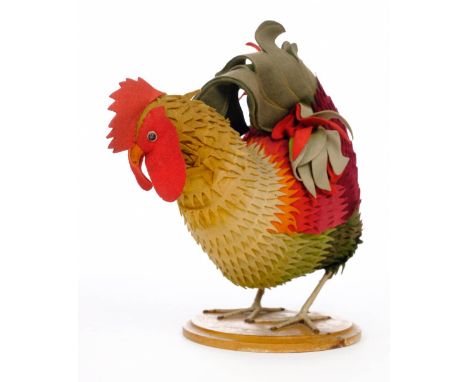 *Steiff. An early felt cockerel, Germany, circa 1905, wood wool rooster, covered with overlapping felt in a variety of bright