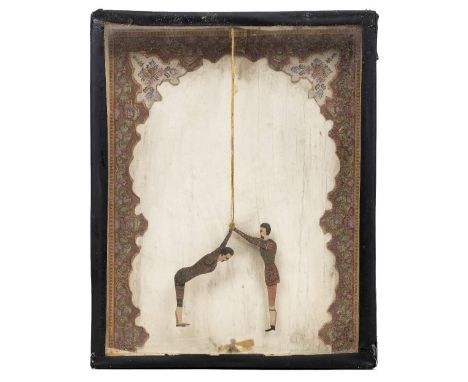 *Automaton. Twin Brothers, mid 19th century,  sand toy in original glass-fronted thick card box, containing two multi-jointed