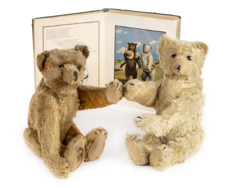 *Steiff. A pair of rod bears, Germany, circa 1904,  together two mohair teddy bears, one white and the other golden, both joi