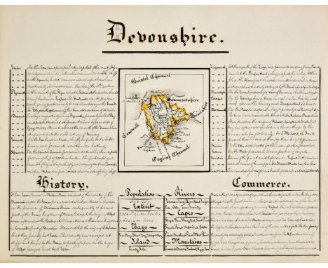 Chaplin (S. E.). Geography of England &amp; Wales (title on upper cover), 1853, forty-seven manuscript pen and watercolour ma