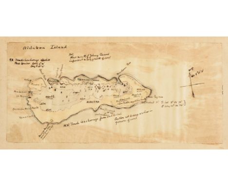 Mauritius. Manuscript handbook to the dependencies of Mauritius, circa 1900,  approximately 50 leaves + numerous blanks, seve