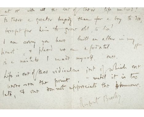 *Brooke (Rupert, 1887-1915). Autograph letter signed, 'Rupert Brooke', School Field, Rugby, Monday 25 March [1907],  to his f