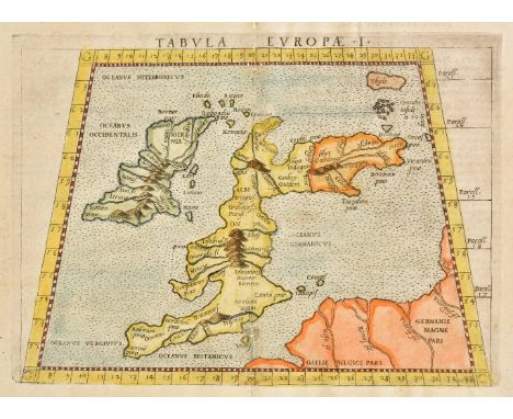 British Isles. Ruscelli (Girolamo), Tabula Europae I, Venice, [1574], hand coloured engraved 'Ptolemaic' map on a trapezoidal