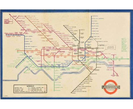 Underground map. Beck (Henry C.), London Underground Transport, 1937, colour photolithographic on card, an example of Beck's 