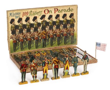 *McLoughlin Brothers. 100 Soldiers on Parade, New York, circa 1890,  98 (of 100) chromolithographed cardboard cut-out figures