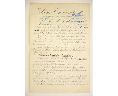 *Victor Emmanuel III (1900-1946, King of Italy). Document signed 'Vittorio Emanuele' as King of Italy, Rome, 18 November 1929