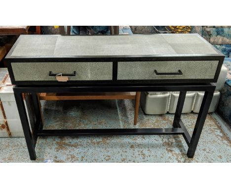 CONSOLE TABLE, 126cm x 40cm x 81cm, faux shagreen and ebonised, with two drawers. 