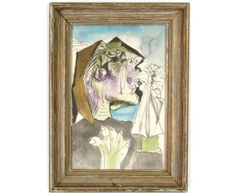PABLO PICASSO, Weeping Woman lithograph and pochoir, signed in the plate, suite 15 drawings, Carmen 1946, French frame. (Subj
