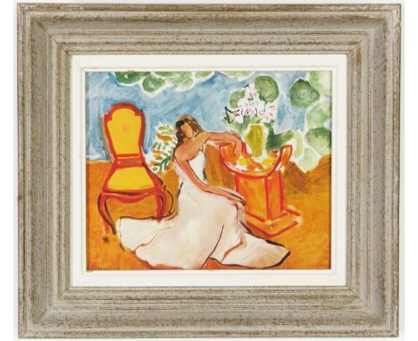 HENRI MATISSE, Femme Assise, signed in the plate, off set lithograph, vintage French frame, 20.5cm x 25cm. (Subject to ARR - 