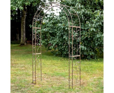 ARCHITECTURAL GARDEN ARCH, metal frame with faux verdigris finish, 220cm high, 122cm wide, 40cm deep. 