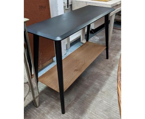 CONSOLE TABLE, 1960s Danish style design, 110cm x 40cm, ebonised with natural finish undertier. 