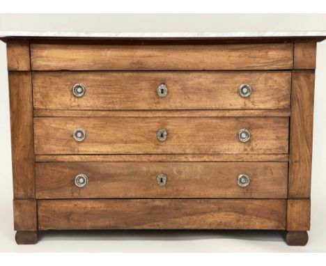COMMODE, 19th century French Charles X, bleached walnut and silvered metal mounted with four long drawers, 128cm W x 56cm D x
