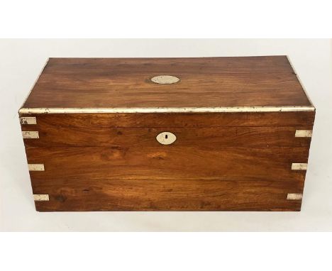 TRUNK, vintage Chinese Export teak and brass bound with rising lid and carrying handles, 90cm W x 41cm D x 40cm H. 