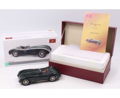 A CMC Exclusive Models No. M-191 1/18 scale diecast model of a Jaguar C-type 1952-1953 race car, housed in the original polys