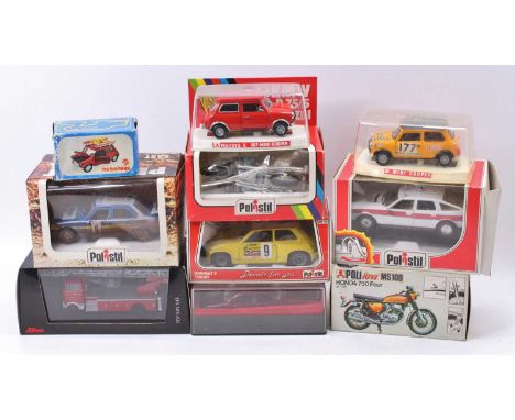 One tray containing a quantity of mixed scale emergency service and racing interest diecast vehicles by Polistil, Schuco and 