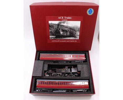 ACE Trains E/25-S G5 loco &amp; coach set comprising 0-4-4 LNER tank loco no.67260 black lined red with two BR suburban coach