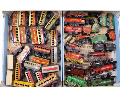 Large tray full of British made lower value locos &amp; tenders. Not all have been identified. Brimtoy tank locos Lloyd Georg