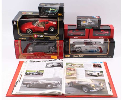 A collection of mixed modern issue diecasts comprising 3x 1/18th scale cars - a Burago Ferrari 456 GT, a Maisto Special Editi