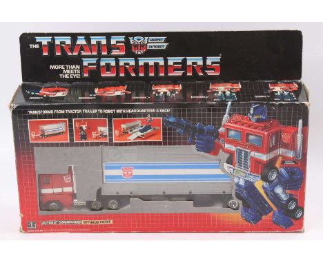 Hasbro Transformers 1984 G1 1st generation Autobot Commander "Optimus Prime" comprising a transforming truck with blue feet, 