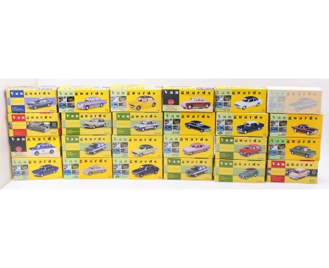 24 Lledo Vanguards 1/43rd scale diecasts, with examples including a Ford Granada MkII, a Hillman Imp rally car, a Morris Mari