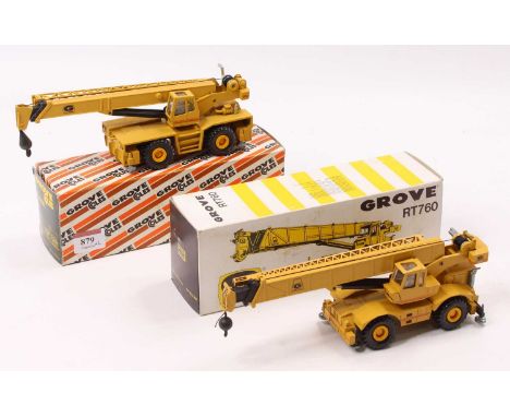 NZG 1/50th scale boxed construction group of 2 comprising No. 149 Grove RT760 4 wheeled mobile crane, together with No. 178 G