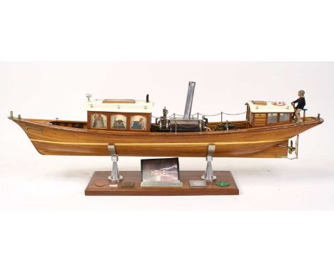 Exhibition quality model of a Victorian steam launch, 4ft long and built by Mr.R Roebuck of Guildford. Fitted with a horizont