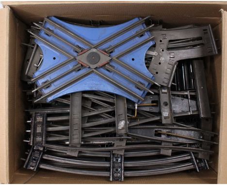 Hornby 3-rail electric track: Approx quantities – 50 straights, 12 x 2’ curves; one each R/h &amp; L/h 2’ points; 2 x paralle