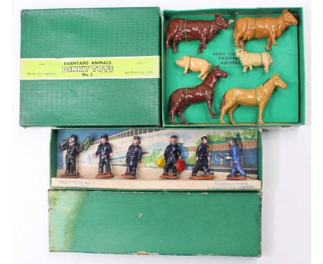 Two boxes of Dinky Toys ‘figures.’ No.1 Station Staff containing 5 station staff and one engineer with oil can, appear to be 