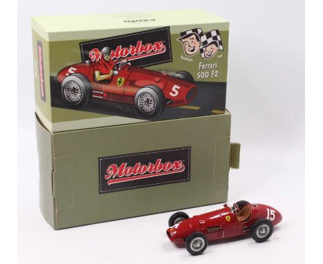 An Exoto Motorbox 1/18 scale diecast model of a No. GPC 97192 Ferrari 500F2 racing car, comprising red body with racing No. 1