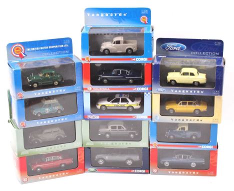 13 Corgi and Lledo Vanguards 1/43rd scale diecasts, with examples including an Austin Mini Cooper Rally Car, a Ford Sierra Sa