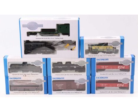 Bachmann Silver Series American outline goods wagons &amp; crane, HO scale, item 16122 250 ton steam crane and boom tender; w