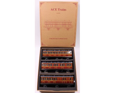 ACE Trains set No.1 six-wheeled LMS coaches, maroon comprising one each all/3rd, 1st/3rd &amp; br/3rd. (NM-M) (BM)