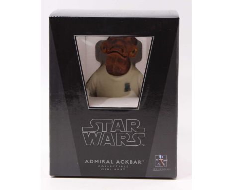 A Gentle Giant Ltd 1/6 scale collectable Star Wars mini bust of Admiral Ackbar housed in the original polystyrene packed box