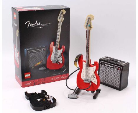 A Lego Ideas No. 21329 Fender Stratocaster, constructed example, housed in the original box with instruction leaflet