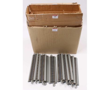Two bulk pack boxes Bachmann HO scale item no.44581   9” straight track, snap fit, each box containing 50 pieces. Grey colour